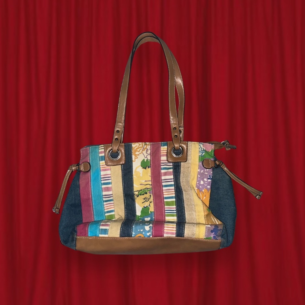 colorful y2k printed denim shoulder bag